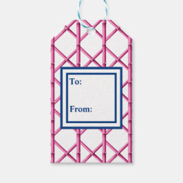 Pink Navy Trellis Bamboo Muster Preppy Geschenkanhänger