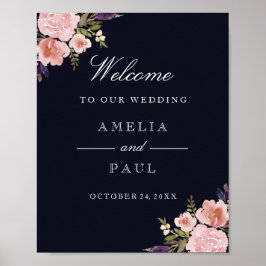 Pink Navy Wasserfarbenpeonies Begrüßungszeichen Poster