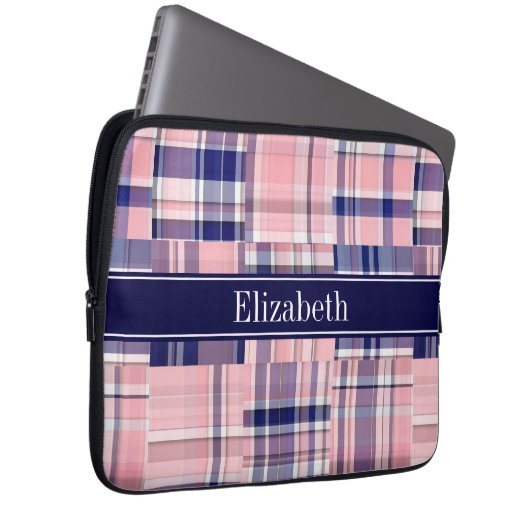Pink Navy Welpe Patchwork Madras N Monogram Laptopschutzhülle (Vorne Rechts)
