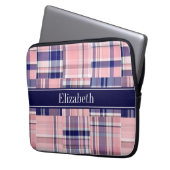 Pink Navy Welpe Patchwork Madras N Monogram Laptopschutzhülle (Vorderseite Links)