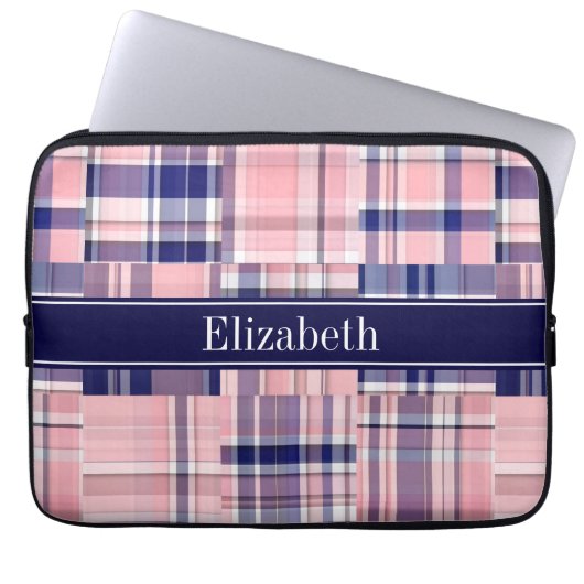 Pink Navy Welpe Patchwork Madras N Monogram Laptopschutzhülle (Vorderseite)