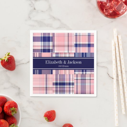 Pink Navy Welpe Patchwork Madras N Monogram Serviette (Beispiel)