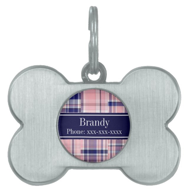 Pink Navy Welpe Patchwork Madras N Monogram Tiermarke (Vorderseite)