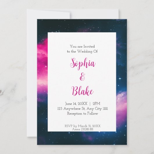 Pink Nebula Traumhochzeit Einladung (Vorderseite)