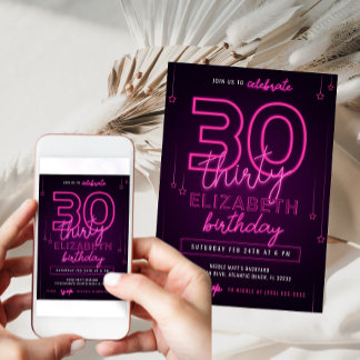 Pink Neon 30. Geburtstag Party Lass uns glänzen Cr Einladung