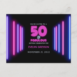 Pink Neon 50 & Fabulous 50. Geburtstagsparty Einladungspostkarte