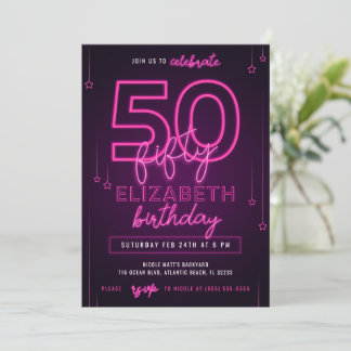 Pink Neon 50. Geburtstagsparty Lass uns glühen Cra Einladung