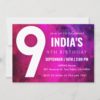 Pink Neon 9. Geburtstagsfeier Einladung