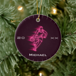 Pink Neon Basketball Player Ghost Silhouette Name Keramik Ornament