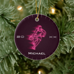 Pink Neon Basketball Player Ghost Silhouette Name Keramik Ornament