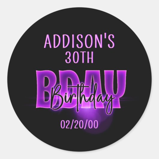 Pink Neon Birthday Runder Aufkleber (Vorderseite)