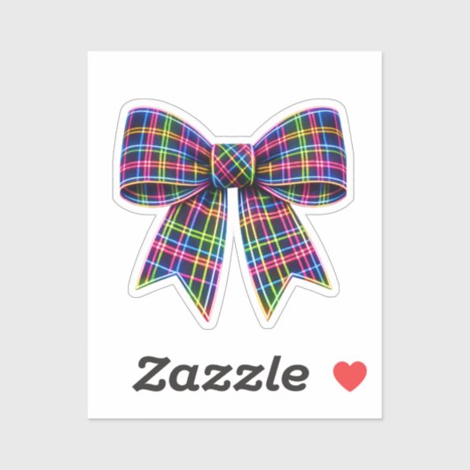 Pink Neon Bow Tartan Ribbon Scottish Cute Aufkleber (Blatt)