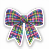 Pink Neon Bow Tartan Ribbon Scottish Cute Aufkleber (Vorderseite)