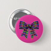 Pink Neon Bow Tartan Ribbon Scottish Cute Button (Vorne & Hinten)