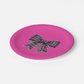 Pink Neon Bow Tartan Ribbon Scottish Cute Pappteller (Schrägansicht)