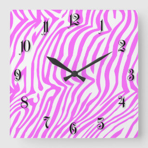 Pink neon color zebra pattern quadratische wanduhr