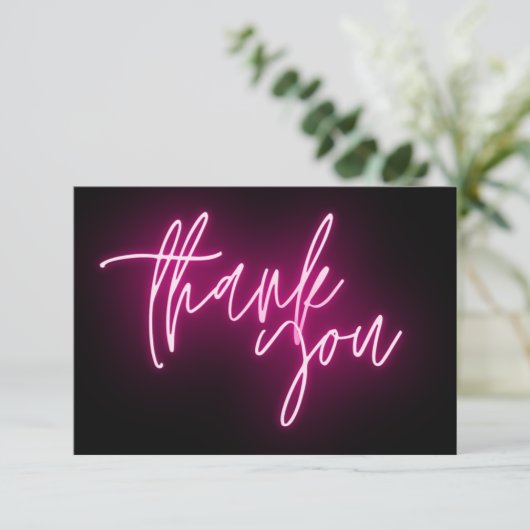 Pink Neon Danke, Trendy Dankeskarte (Stehend Vorderseite)