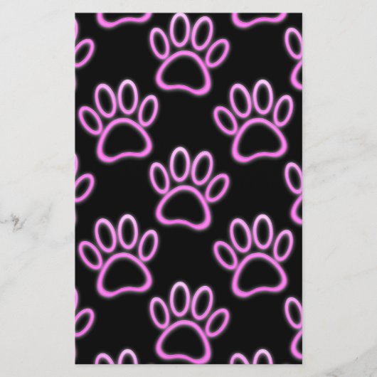 Pink Neon Dog Paw Print Briefpapier (Vorderseite)