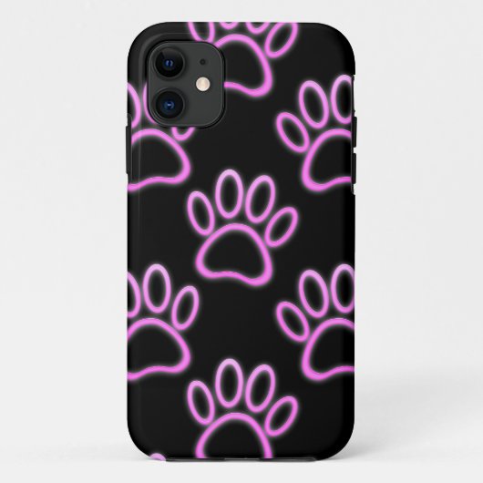Pink Neon Dog Paw Print Case-Mate iPhone Hülle (Rückseite)