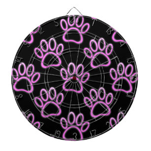 Pink Neon Dog Paw Print Dartscheibe