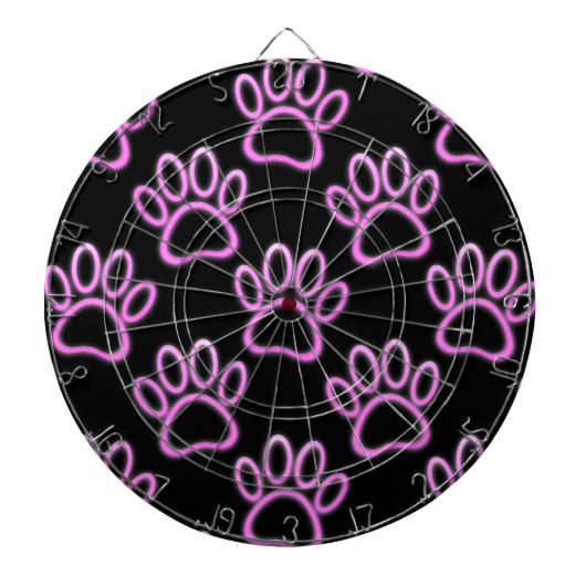 Pink Neon Dog Paw Print Dartscheibe (vorne)