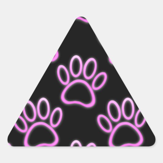 Pink Neon Dog Paw Print Dreieckiger Aufkleber (Vorderseite)