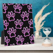 Pink Neon Dog Paw Print Fotoplatte (Seite)