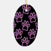Pink Neon Dog Paw Print Keramikornament (Rechts)