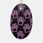 Pink Neon Dog Paw Print Keramikornament (Links)