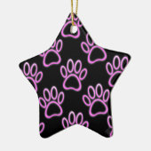 Pink Neon Dog Paw Print Keramikornament (Links)