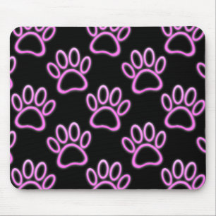 Pink Neon Dog Paw Print Mousepad
