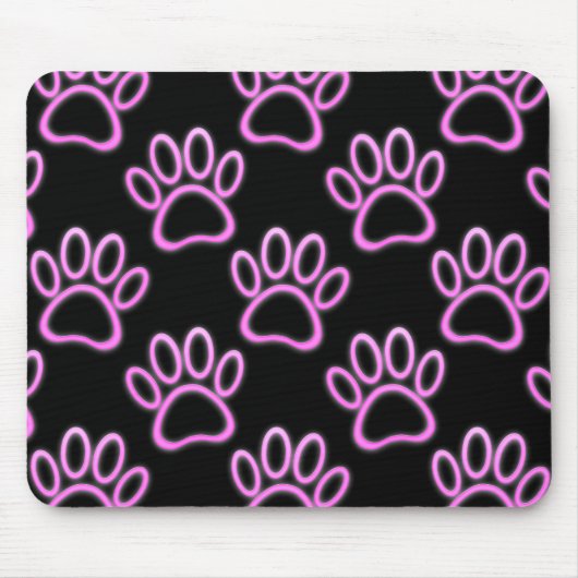 Pink Neon Dog Paw Print Mousepad (Vorne)