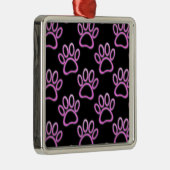 Pink Neon Dog Paw Print Ornament Aus Metall (Rechts)