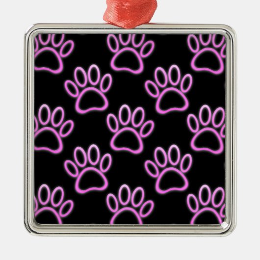 Pink Neon Dog Paw Print Ornament Aus Metall (Vorne)