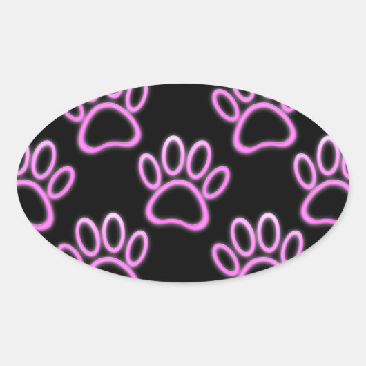Pink Neon Dog Paw Print Ovaler Aufkleber (Vorderseite)