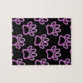 Pink Neon Dog Paw Print Puzzle (Horizontal)