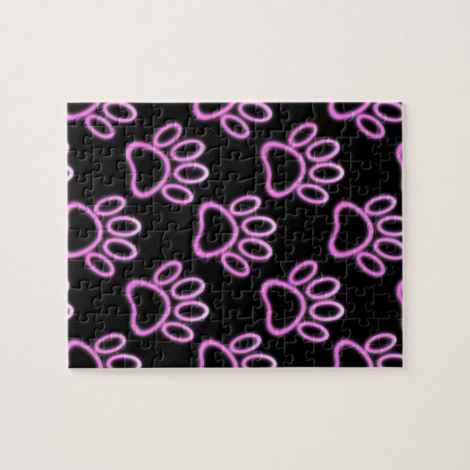 Pink Neon Dog Paw Print Puzzle (Horizontal)