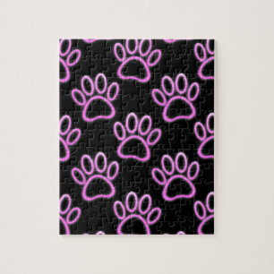 Pink Neon Dog Paw Print Puzzle