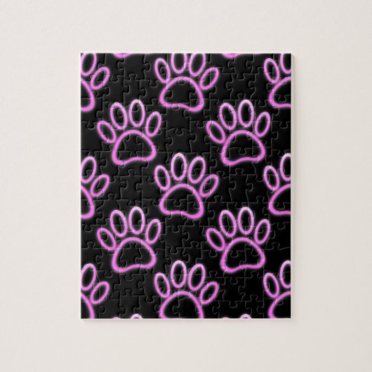 Pink Neon Dog Paw Print Puzzle (Vertikal)