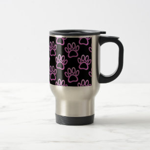 Pink Neon Dog Paw Print Reisebecher