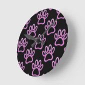 Pink Neon Dog Paw Print Runde Wanduhr (Winkel)