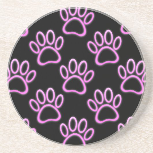 Pink Neon Dog Paw Print Sandstein Untersetzer (Vorne)