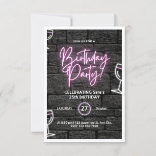 Pink Neon Geburtstagsparty individuelle Einladung