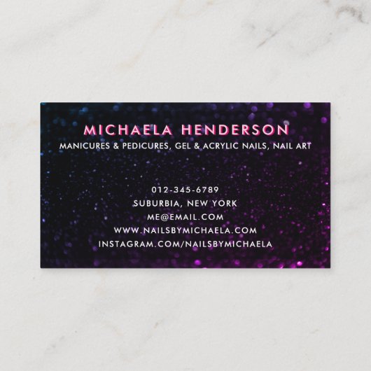 Pink Neon & Glitzer Nail Salon/Techniker Visitenkarte (Rückseite)