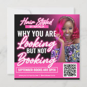 Pink Neon Hair Salon Social Media Post Flyer Card Einladung (Vorderseite)
