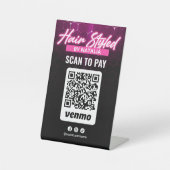 Pink Neon Hair Salon Venmo Scan QR Code Zahlung Sockelschild (Vorderseite)
