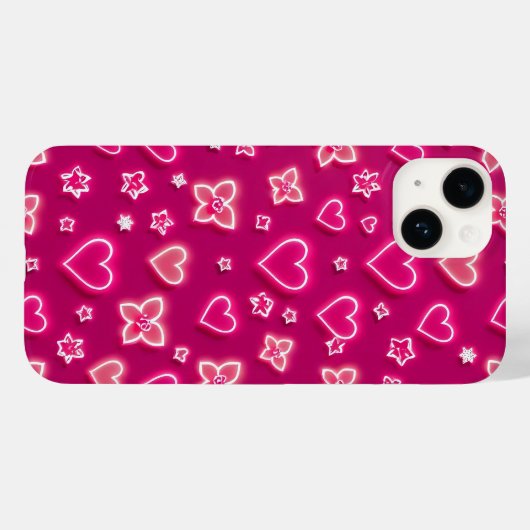 Pink Neon Hearts and Stars iPhone Case (Rückseite (Horizontal))