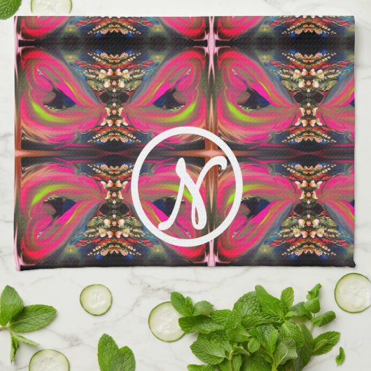 Pink Neon Hearts Geschirrtuch (Gefaltet)