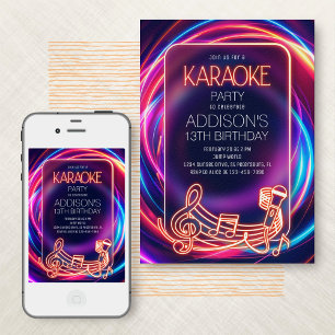 Pink Neon Karaoke Einladung zum Geburtstag