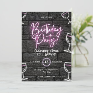 Pink Neon Light Geburtstag für die Einladung von F